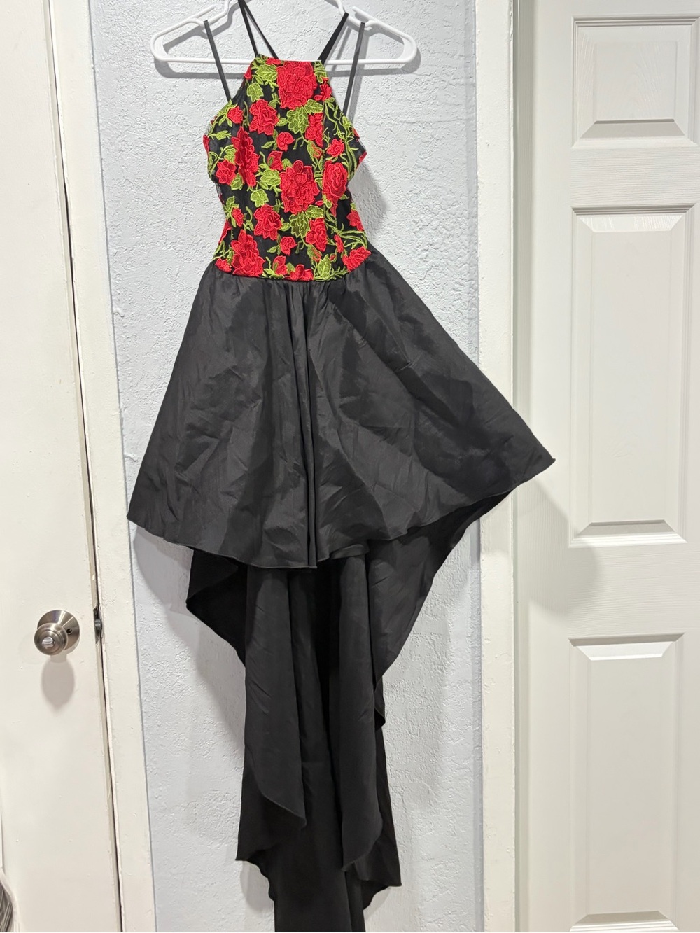 bebe Black High-Low Dress with Red Rose Embroidered Bodice - Picture 5 of 10